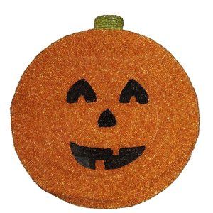 Beaded Pumpkin Placemat Smiling Jack O Lantern Halloween Beaded Decoration Mat